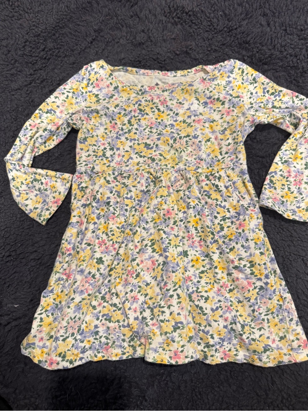 GAP Girls' Floral Long Sleeve Dress - White with Yellow, Pink & Blue Blooms